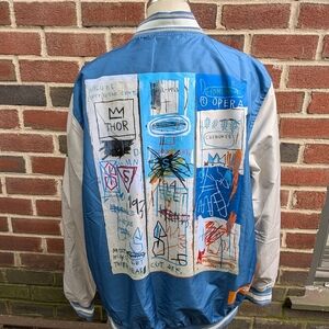 Members Only x Jean Michel Basquiat Jacket Mens Medium Blue Thor Superman XL